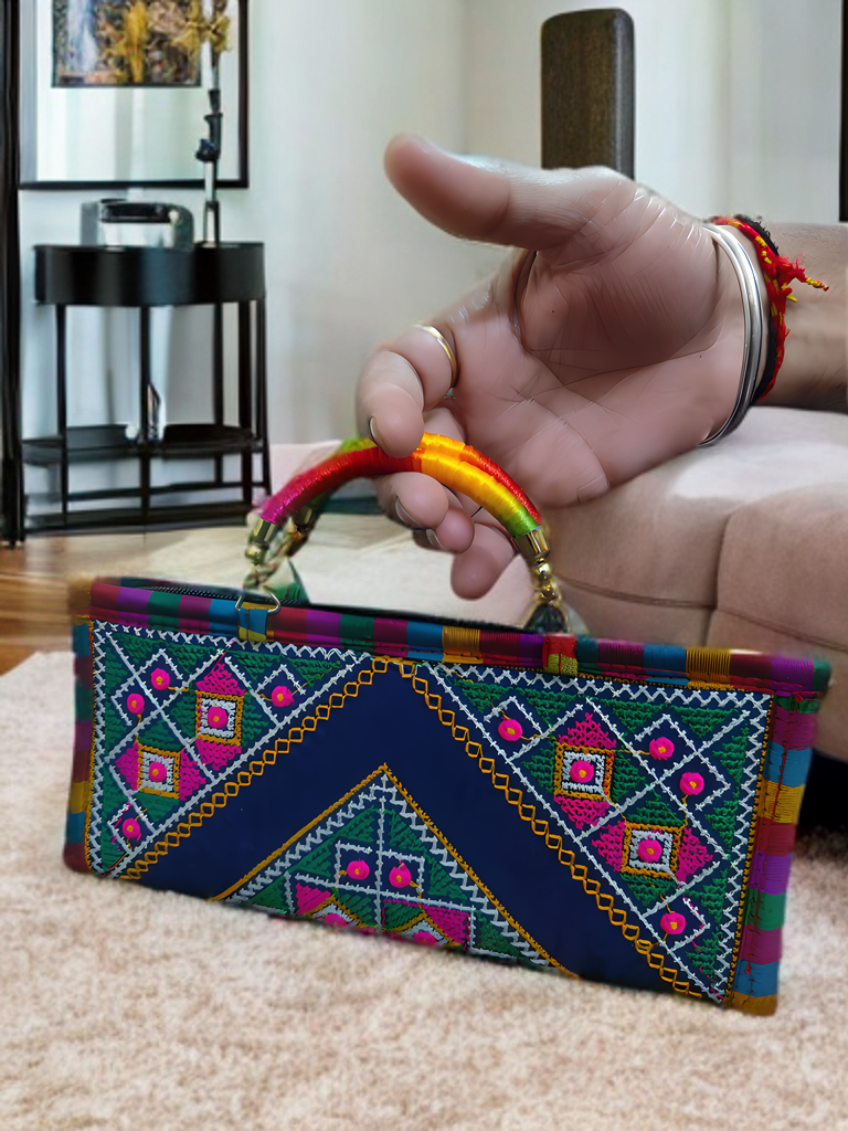 Handcrafted Kutchi Embroidered Clutch Handbag – Vibrance Edition