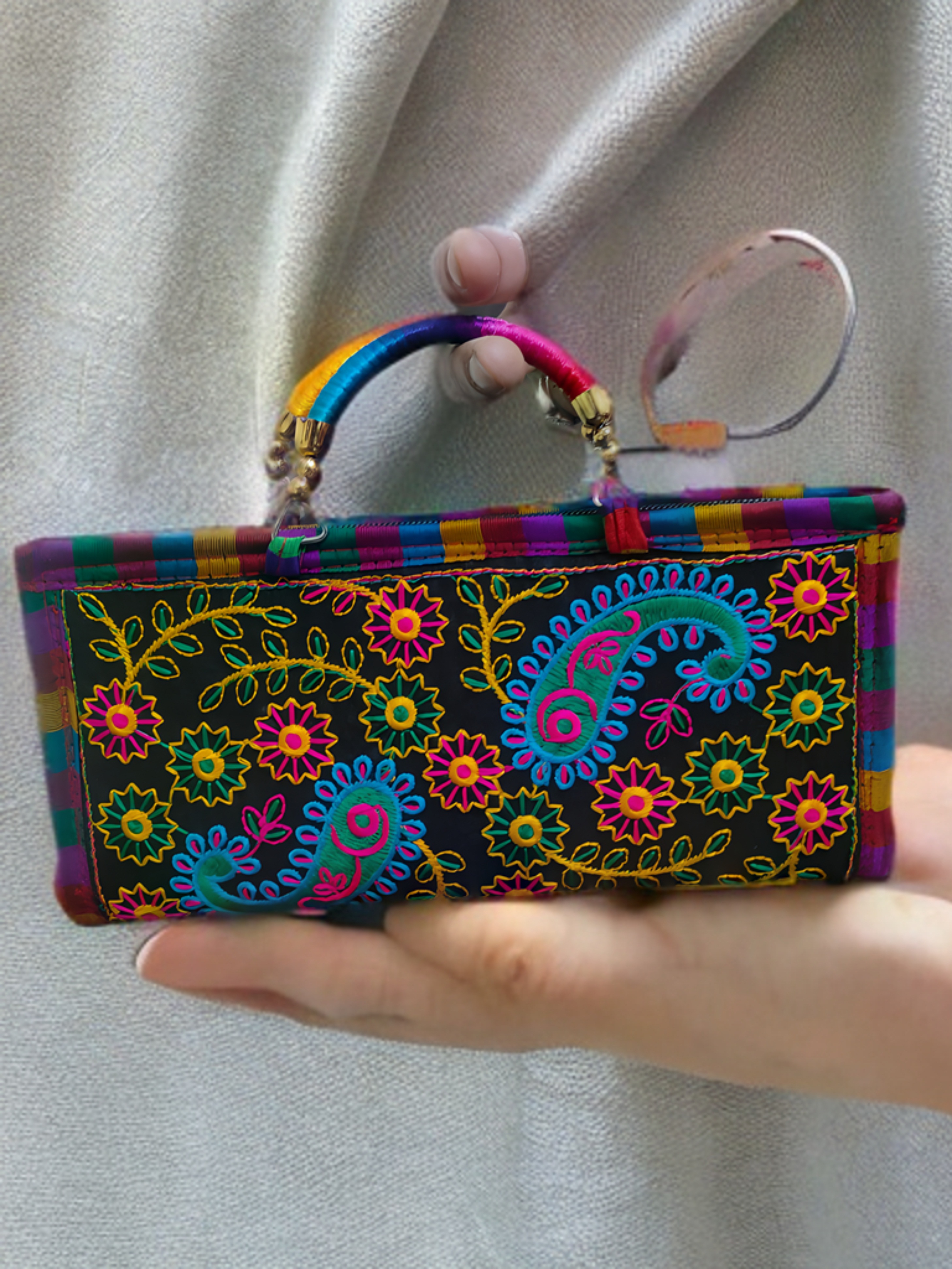 Handcrafted Kutchi Embroidered Clutch Handbag – Vibrance Edition