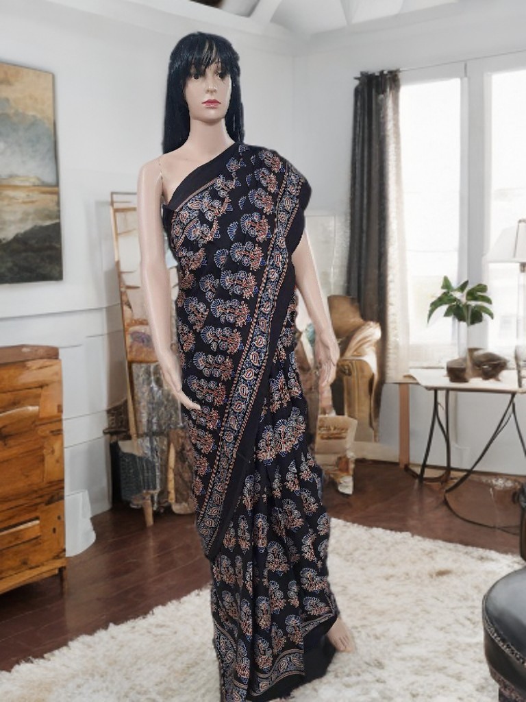 Ajrakh Modal Silk Saree