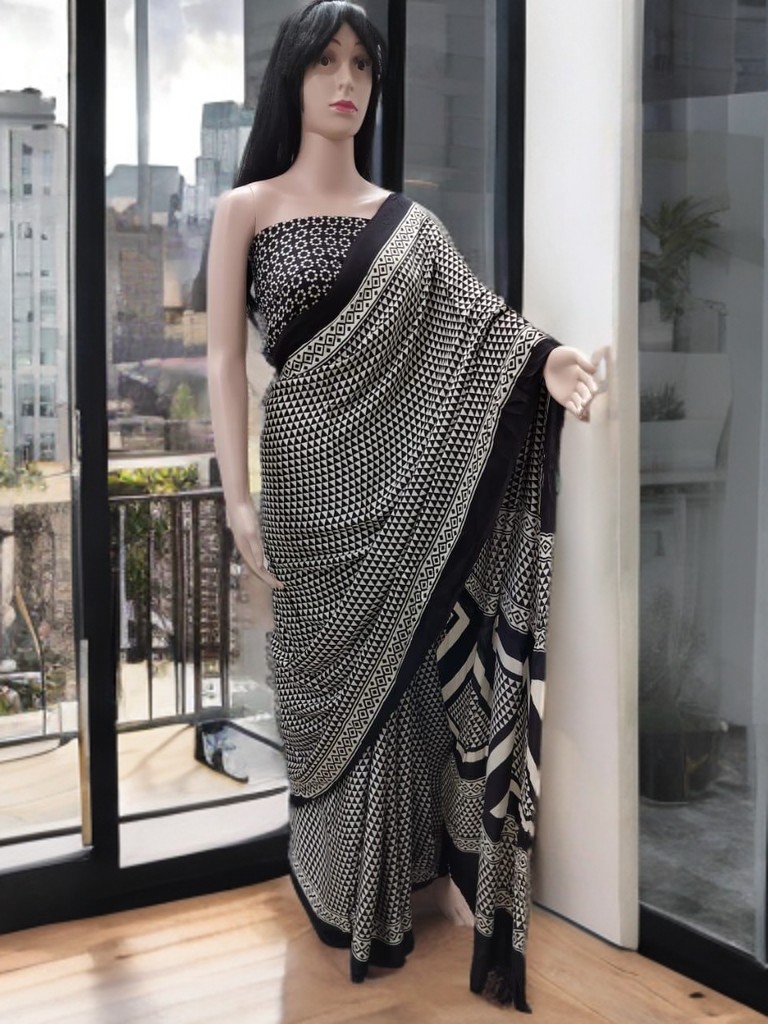 Ajrakh Modal Silk Saree