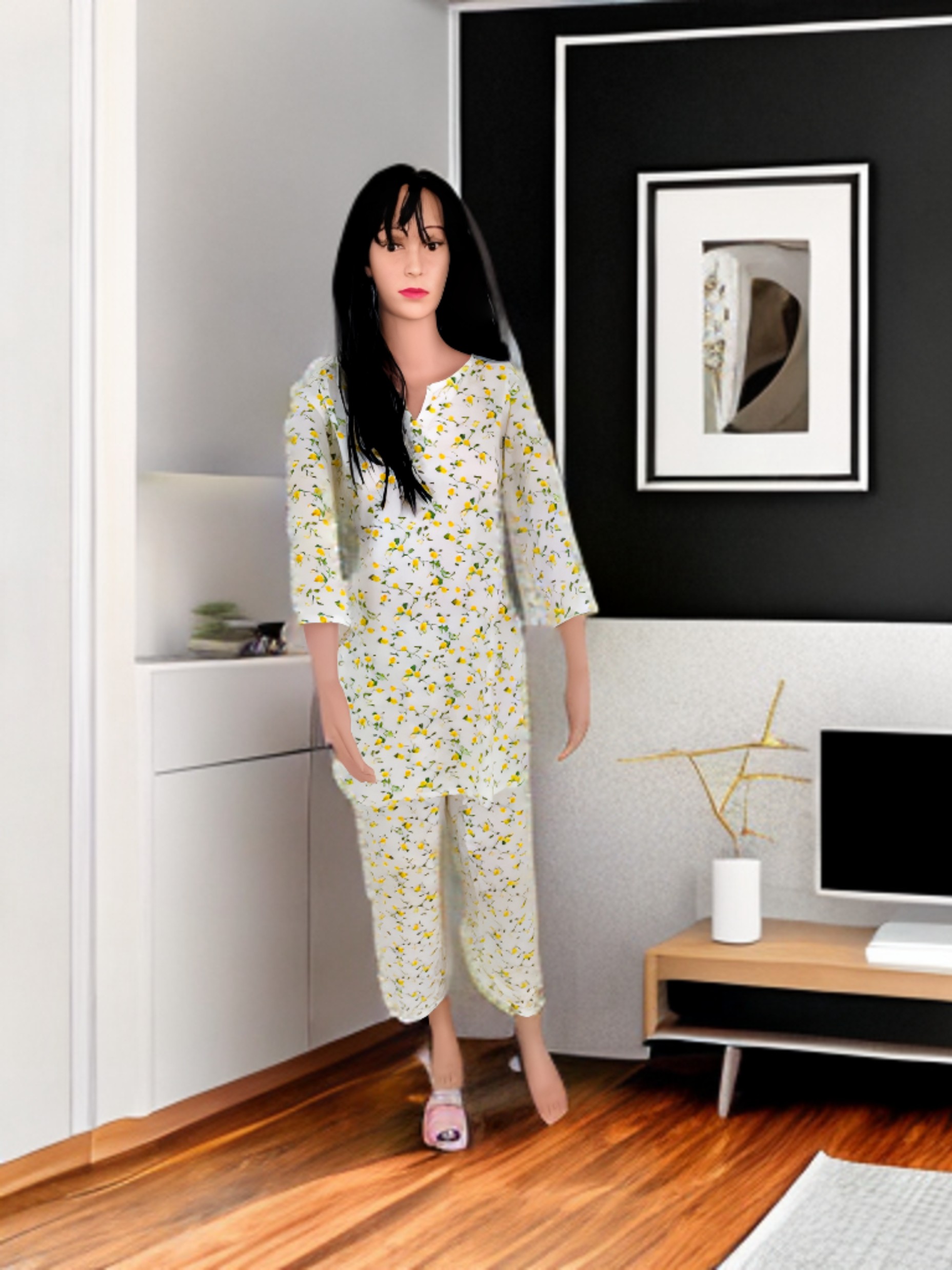 CO-ORD SET WHITE AND YELLOW FLORAL