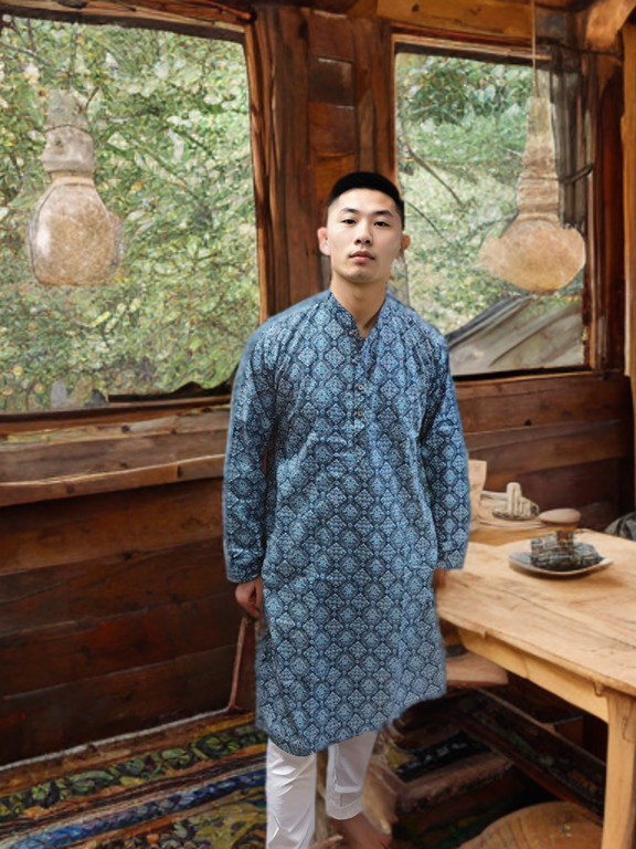 Bhuj Indigo Classic – Men's Cotton Rayon Kurta