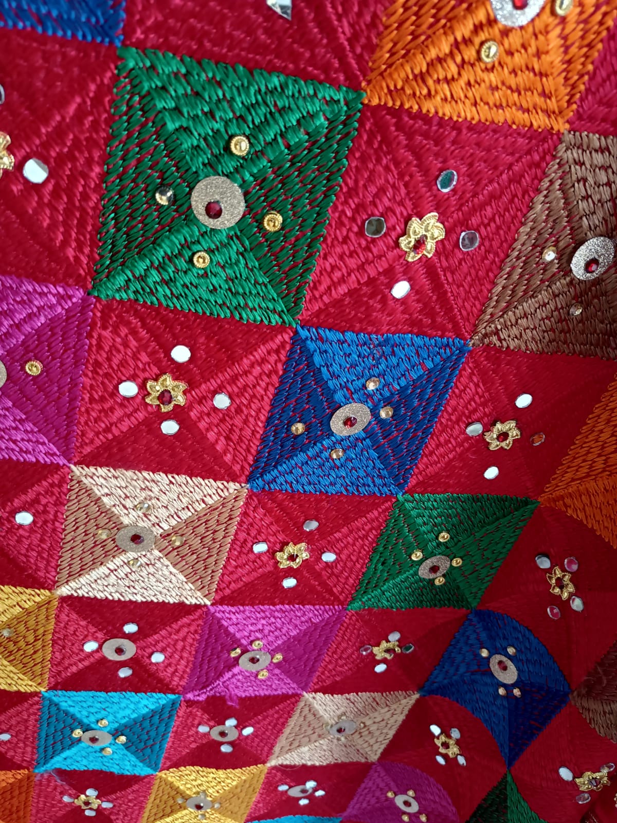Phulkari Mirrorwork Dupatta – “Threads of Punjab, Sparkle of Celebration”
