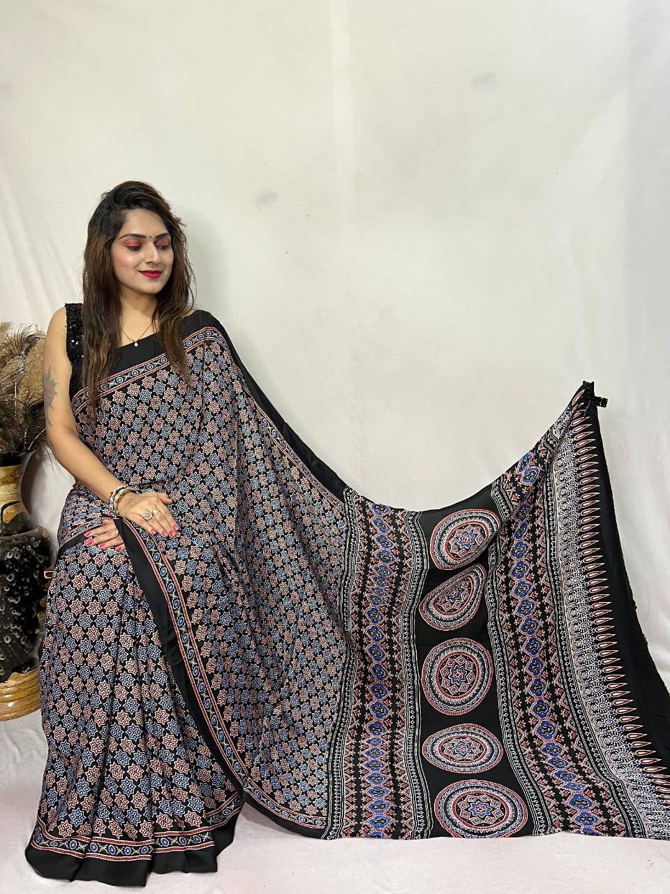 Ajrakh Modal Silk Saree