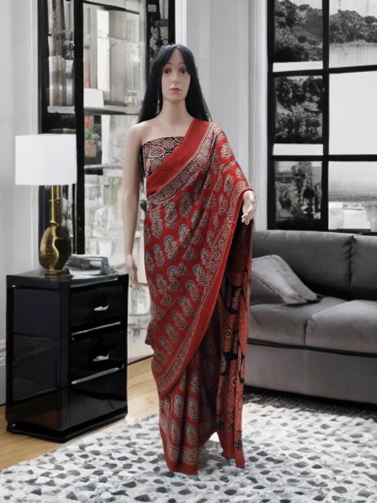 Ajrakh Modal Silk Saree