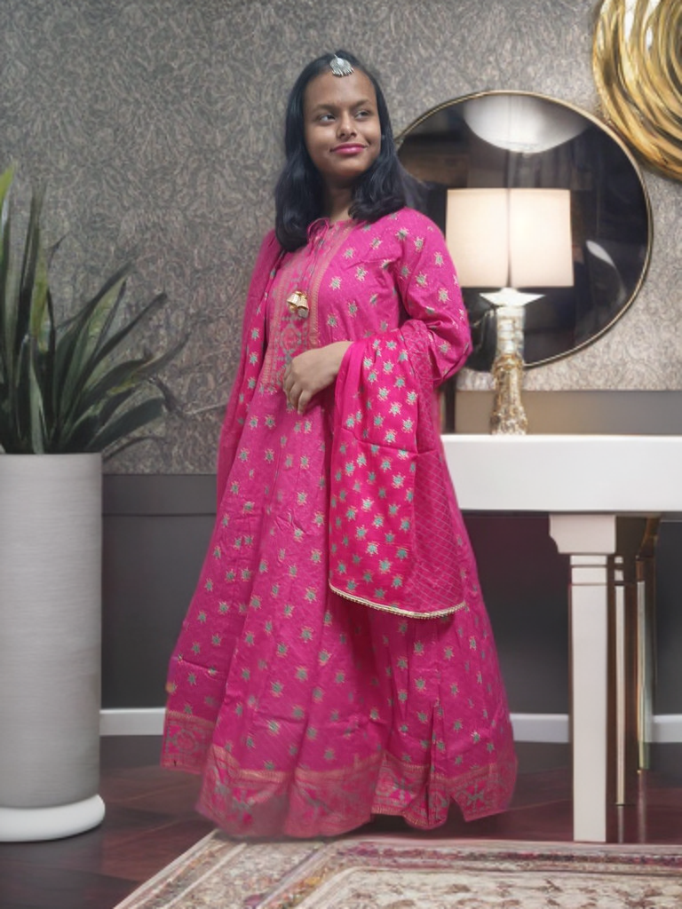 Monsoon Vine Jaipur Sanganeri Cotton Suit Set
